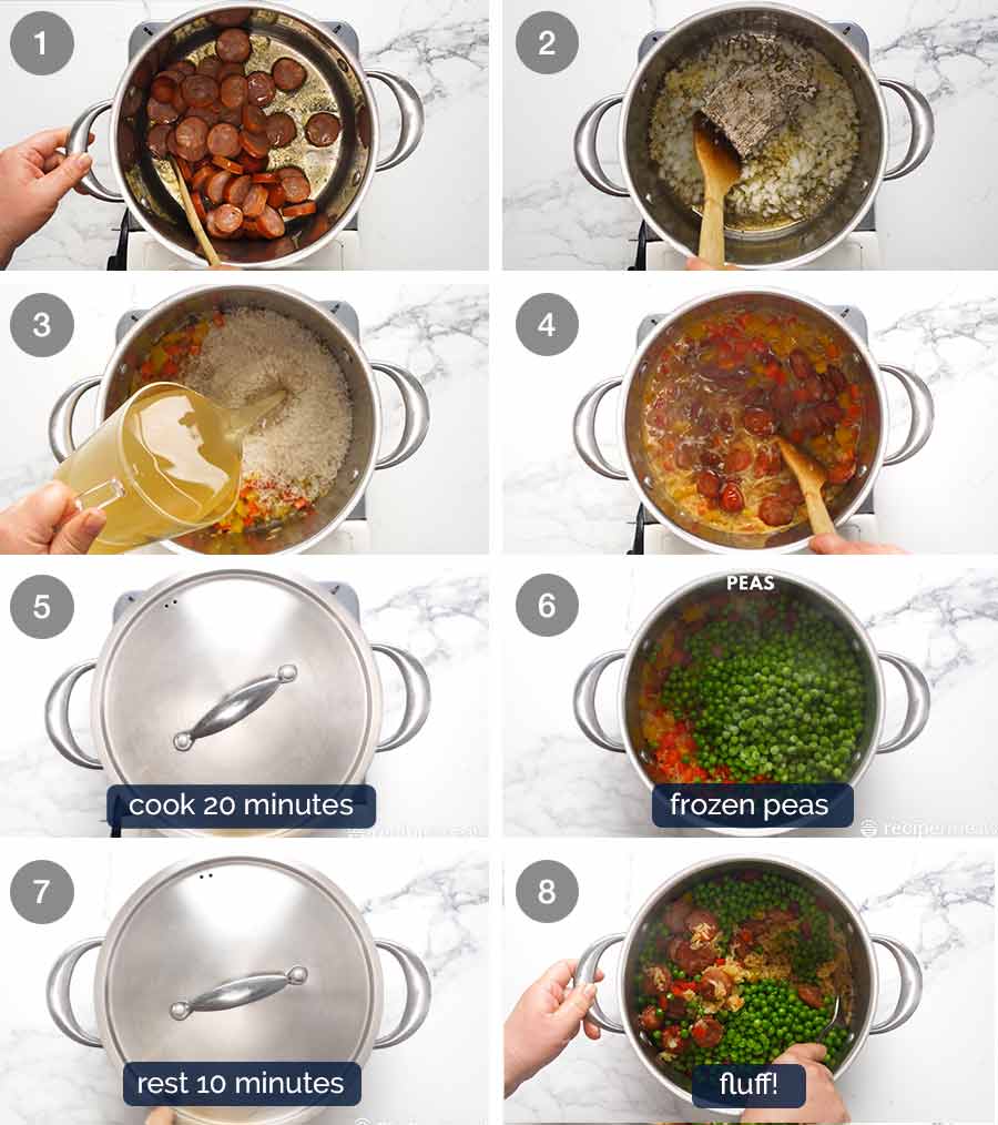 Cómo hacer arroz y salchicha ahumada en una olla