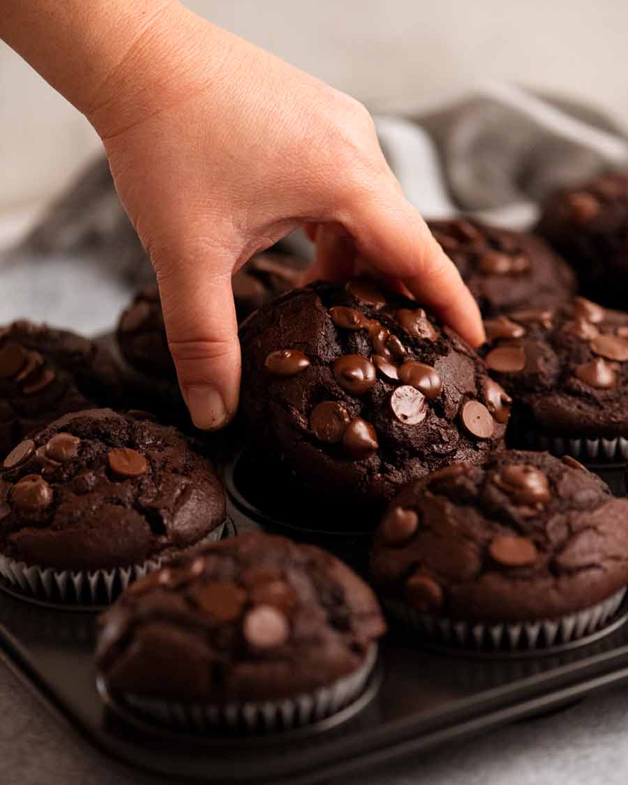 Ingredientes en muffins de chocolate