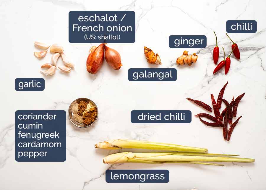 Ingredientes del curry amarillo tailandés