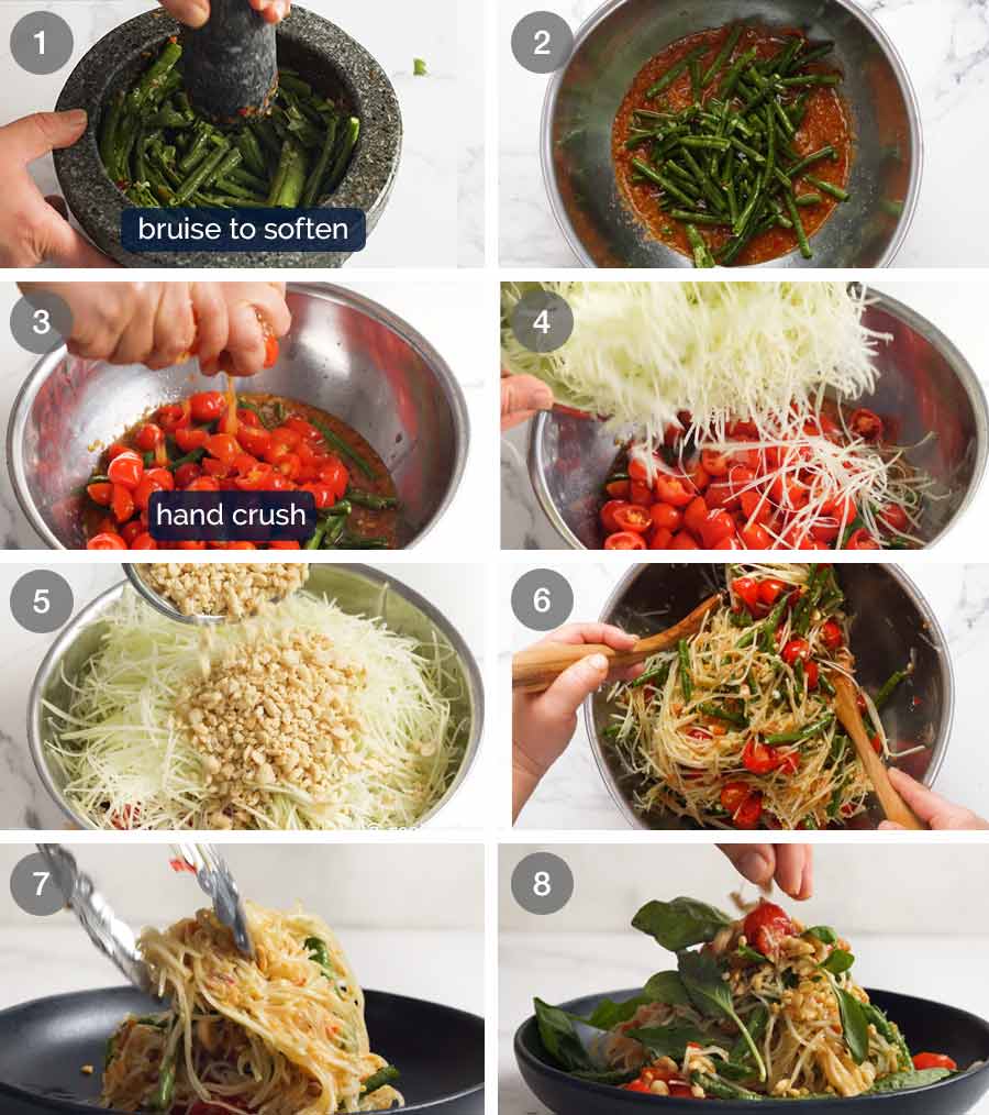 Cómo hacer ensalada de papaya verde (tailandesa)