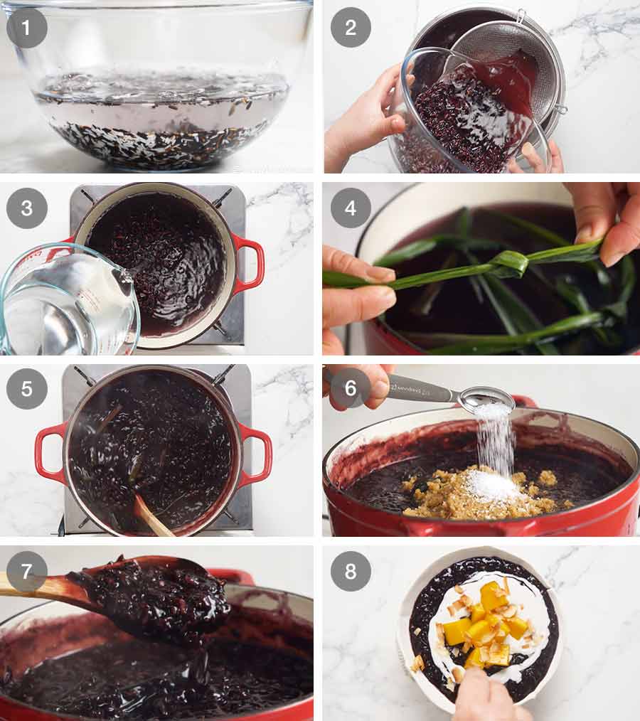 Cómo hacer budín de arroz pegajoso negro tailandés