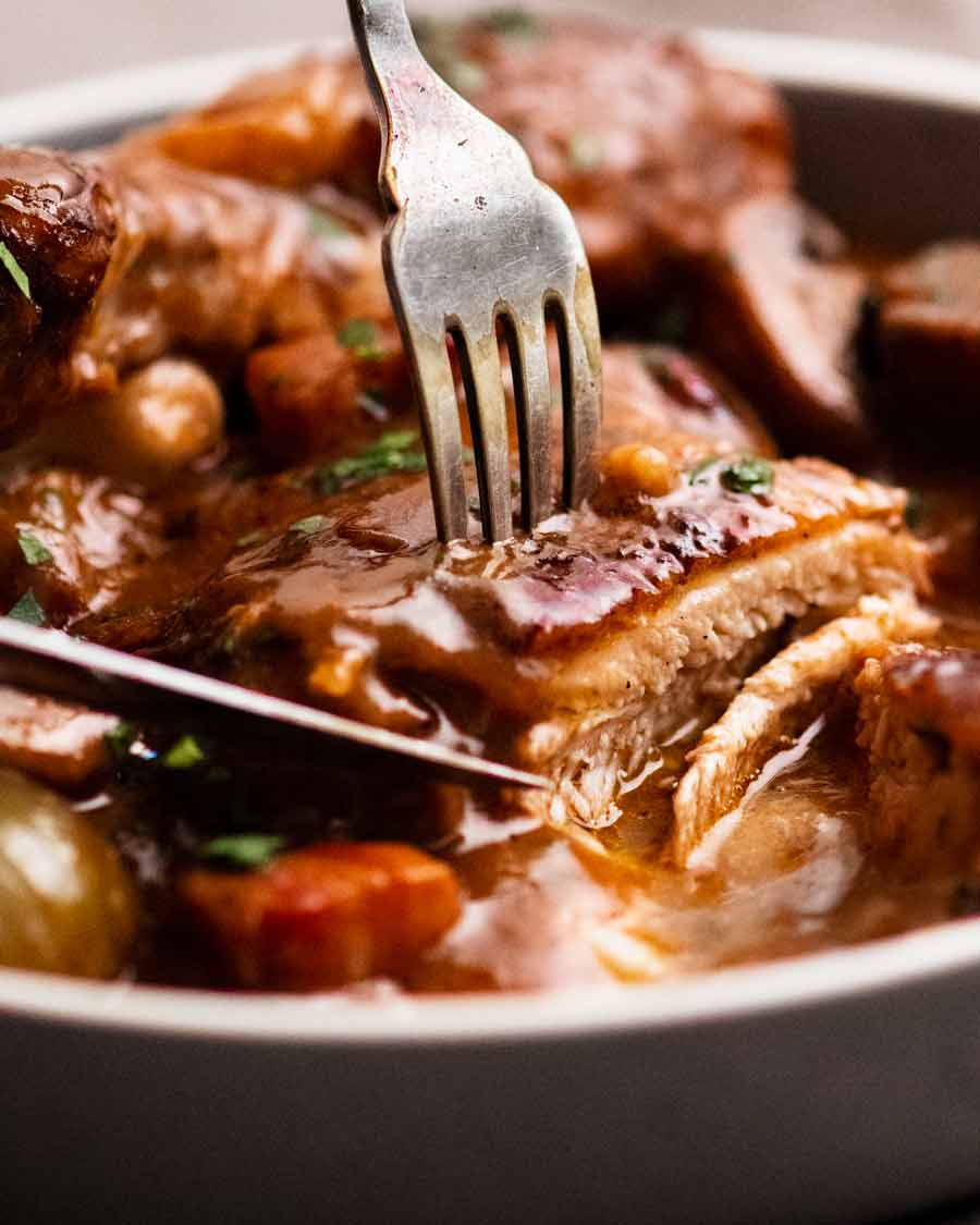 Comer Coq au Vin - estofado de pollo francés