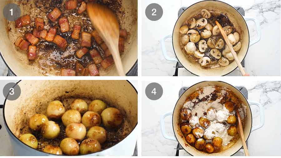 Cómo hacer Coq au Vin - estofado de pollo francés