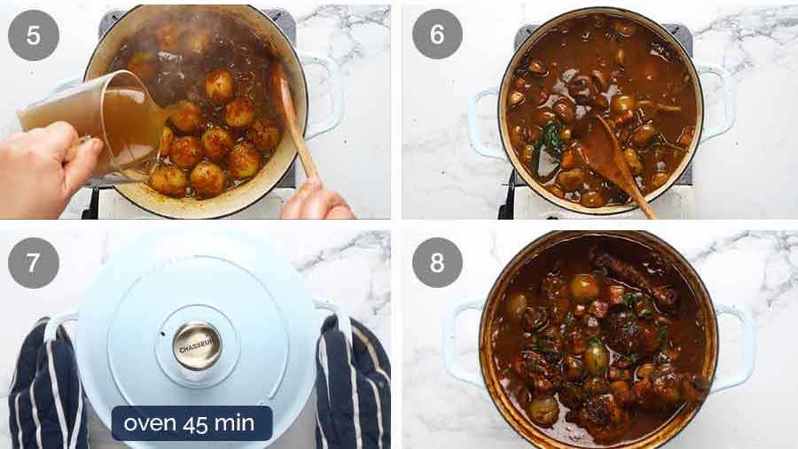 Cómo hacer Coq au Vin - estofado de pollo francés