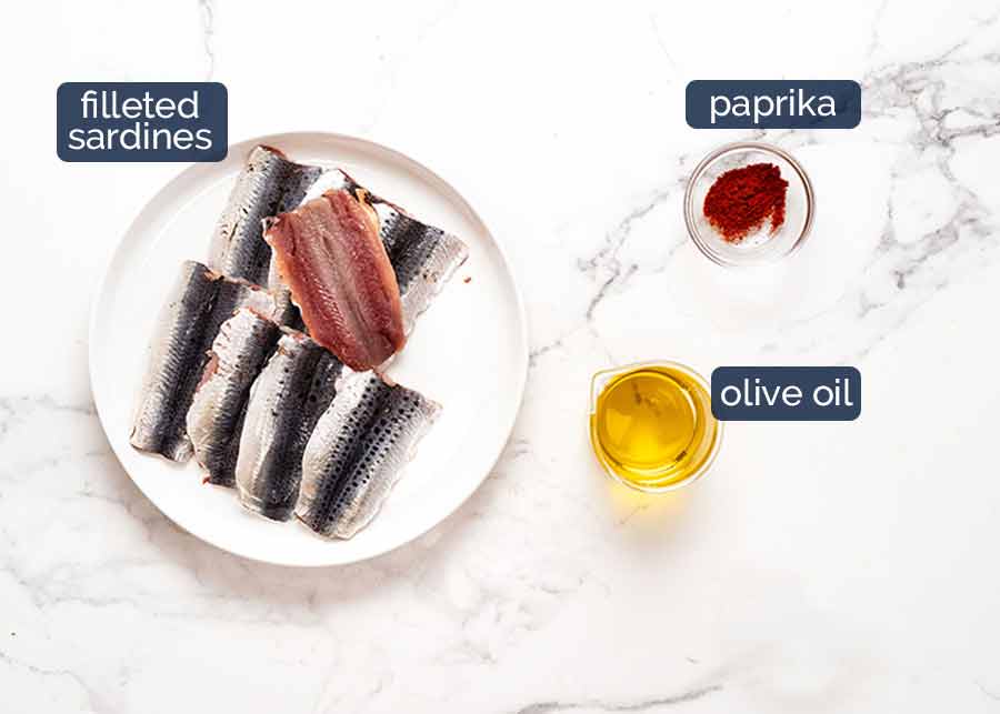Ingredientes para las sardinas en costra mediterránea