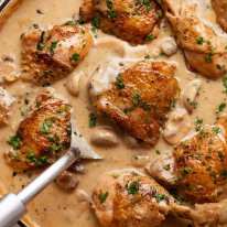 Fotografía aérea de Chicken Fricassée recién salido de la estufa