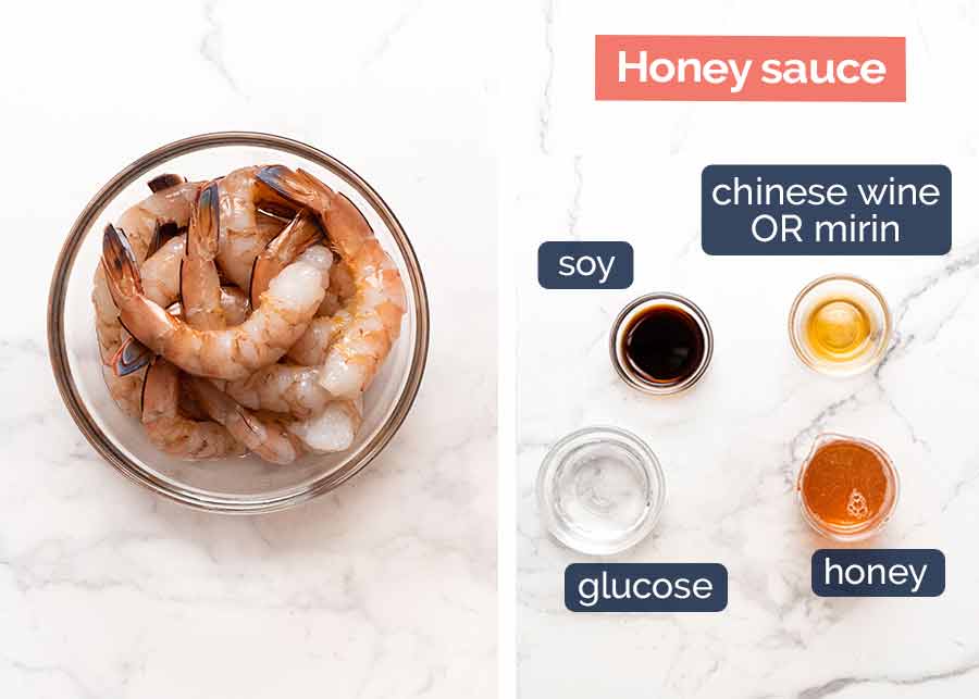 Ingredientes para Langostinos con Miel
