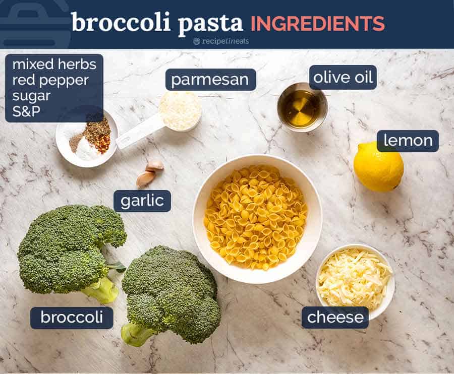 Ingredientes de la pasta con brócoli
