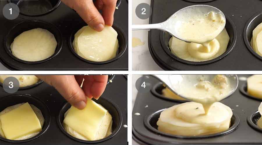 Cómo hacer Mini Dauphinoise de patata - Pilas gratinadas