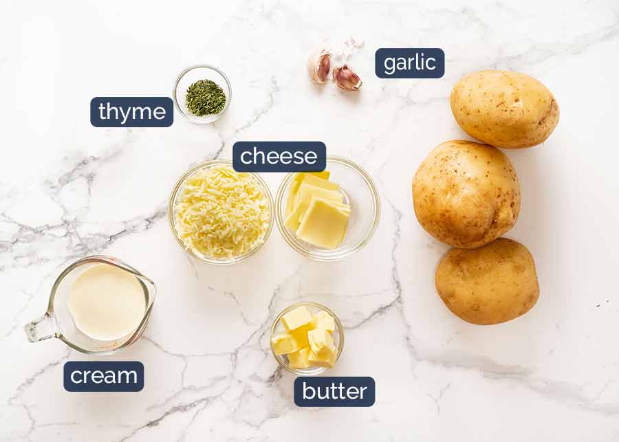 Ingredientes en Mini Dauphinoise de patata - Pilas gratinadas