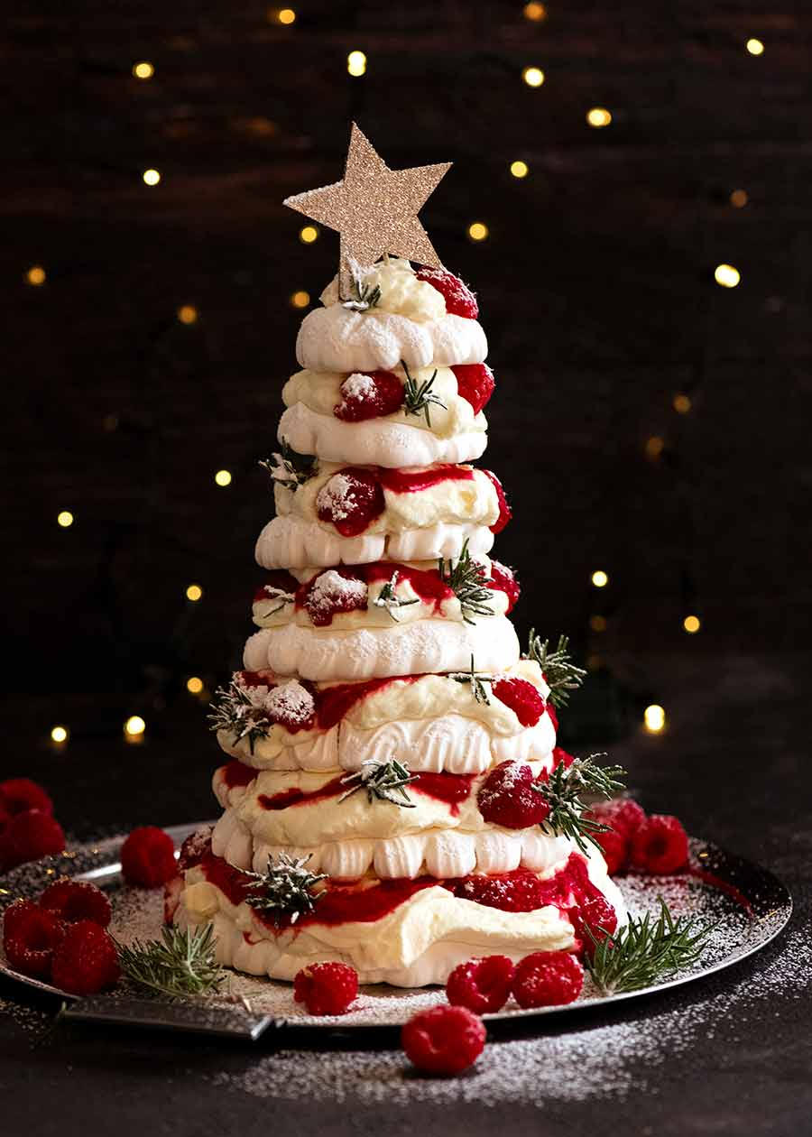 Postre de árbol de Navidad Pavlova