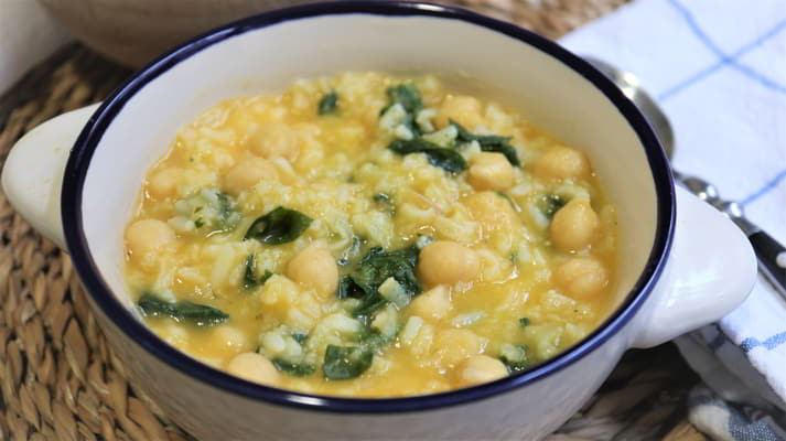 Como hacer con Thermomix potaje de garbanzos y arroz facil