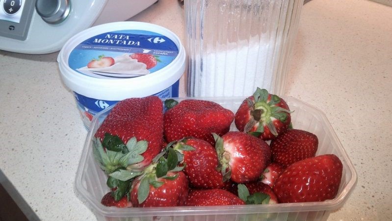Los ingredientes para hacer batido de fresa con Thermomix