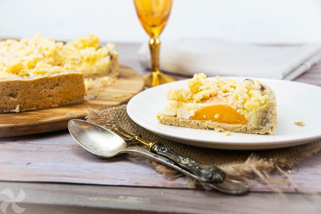 Tarta de melocot&oacute;n con crumble