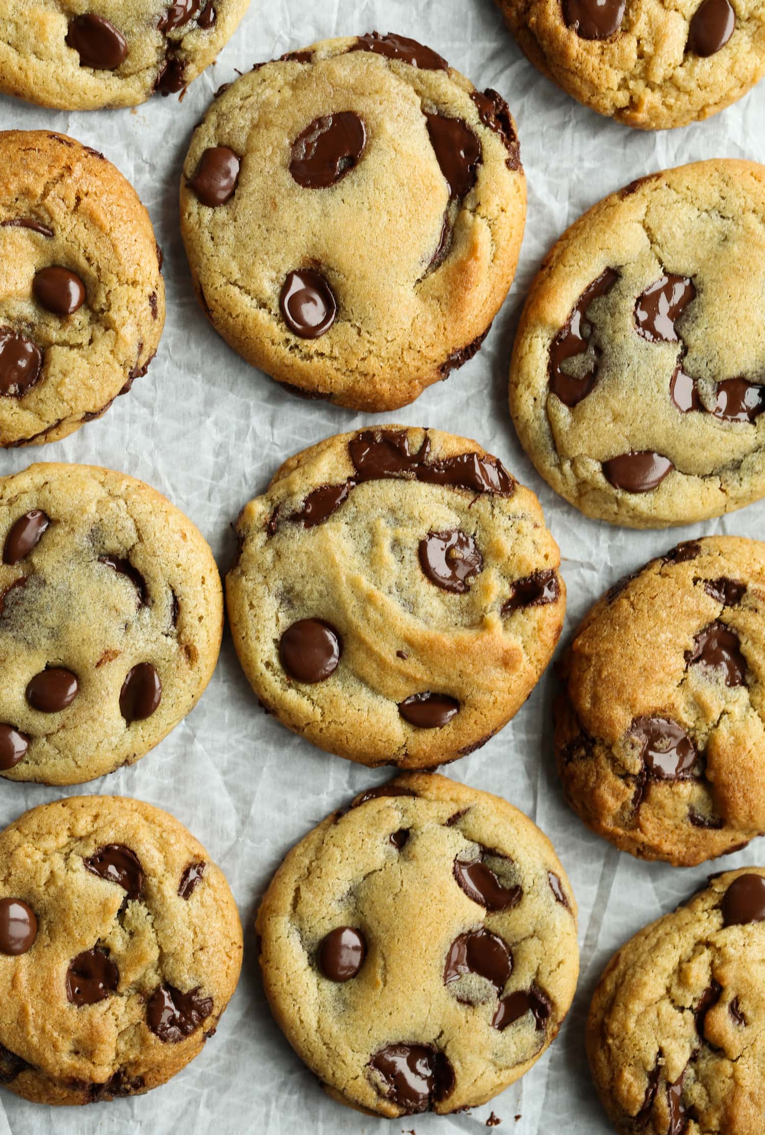galletas con chispas de chocolate en una rejilla para hornear