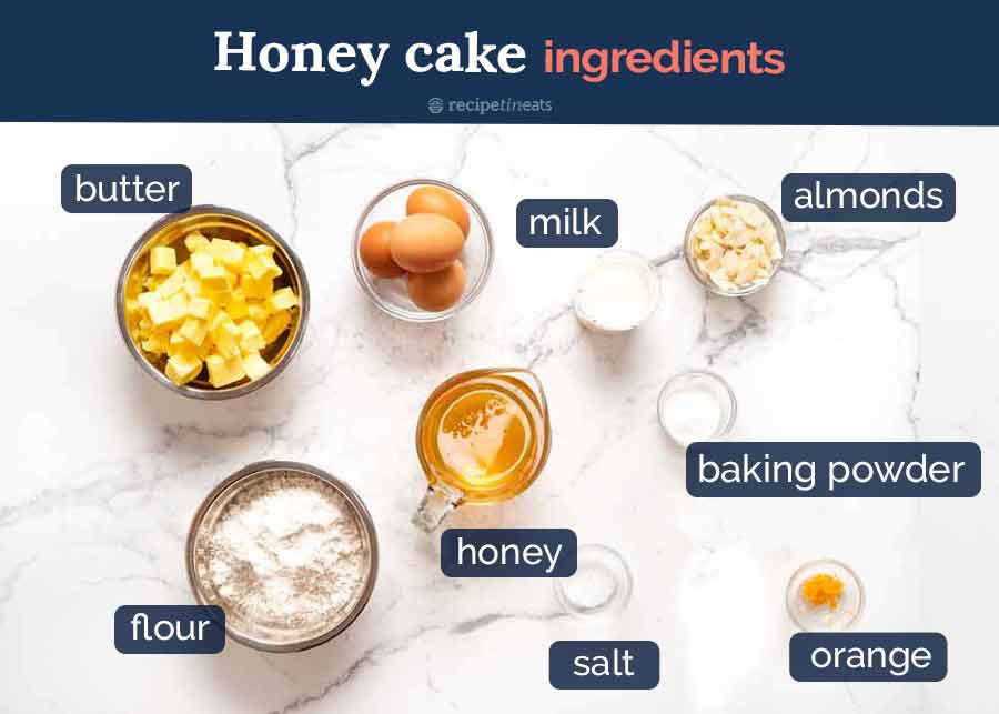 Ingredientes en pastel de miel