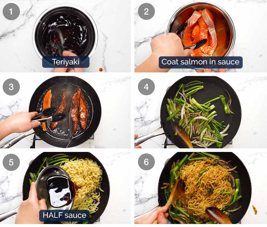 Cómo hacer fideos teriyaki con salmón