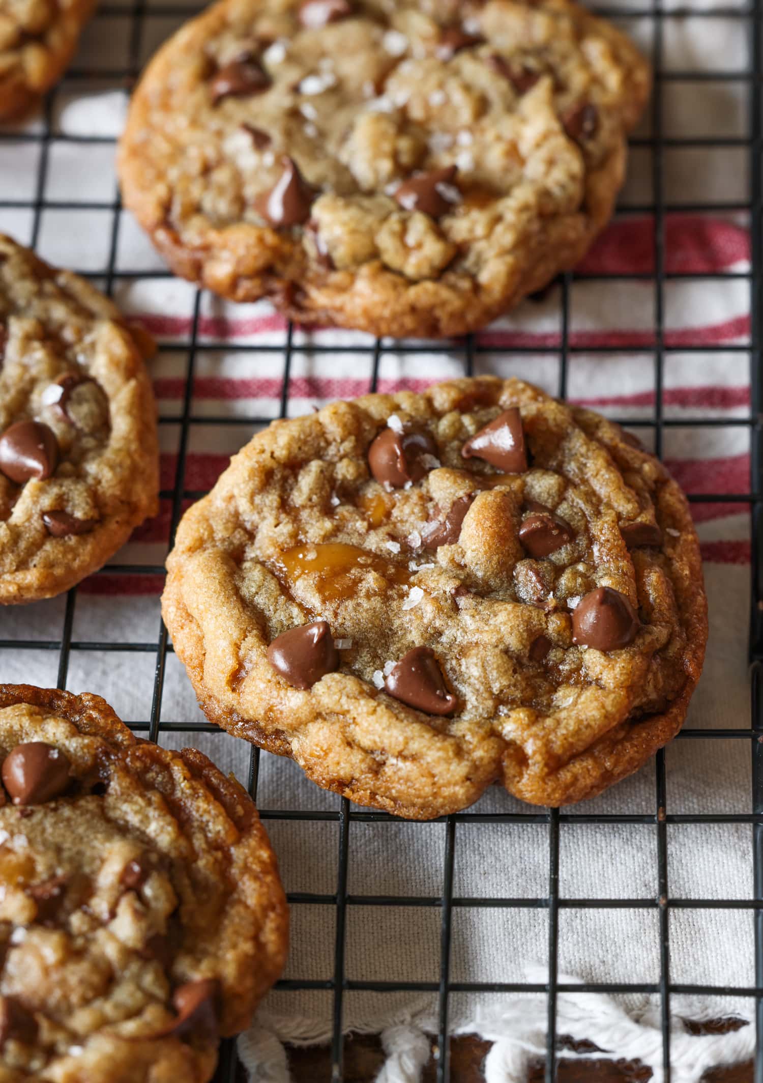 toffee galletas con trocitos de chocolate en una rejilla para cocinar