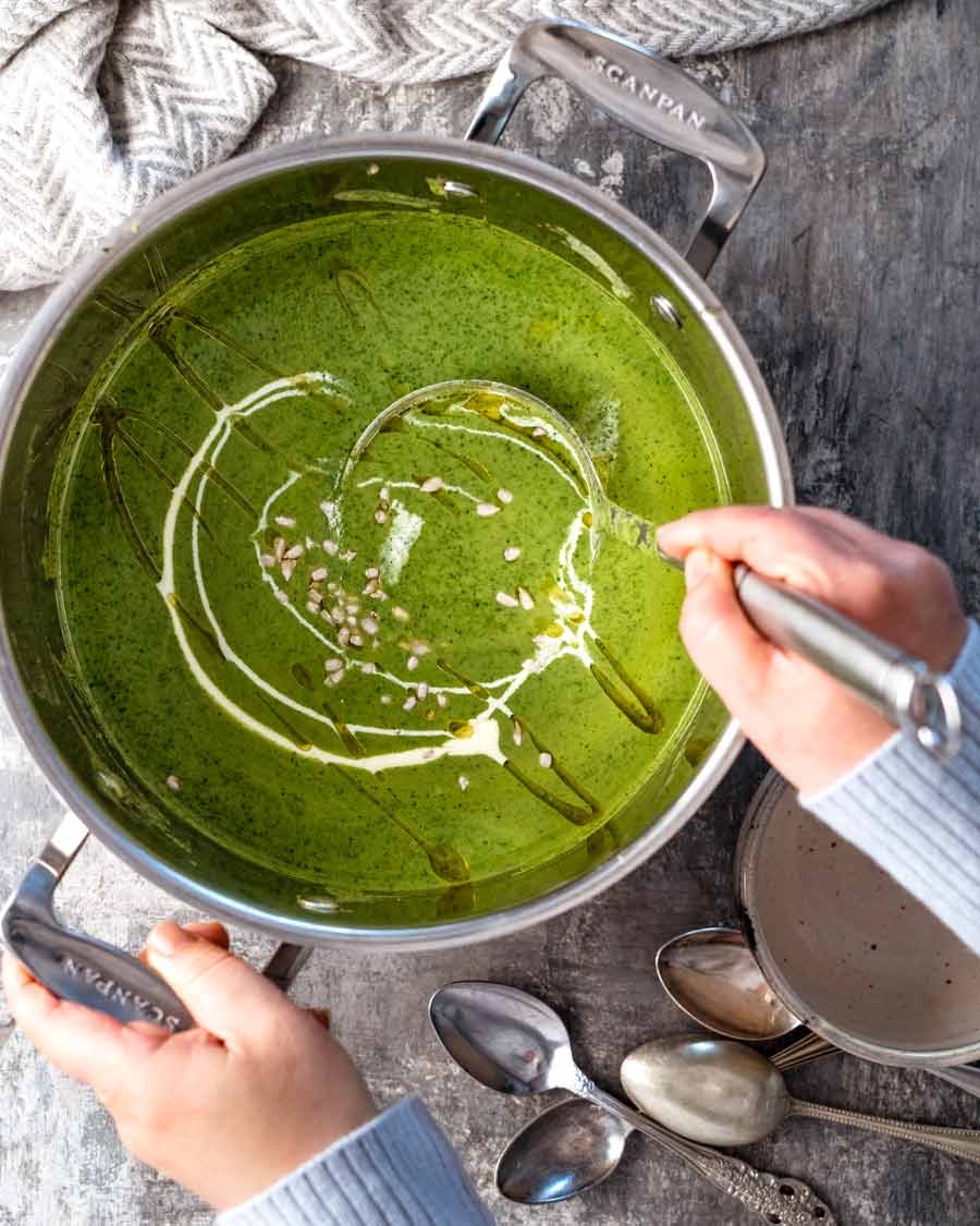 Gran olla de sopa de diosa verde que aumenta la inmunidad