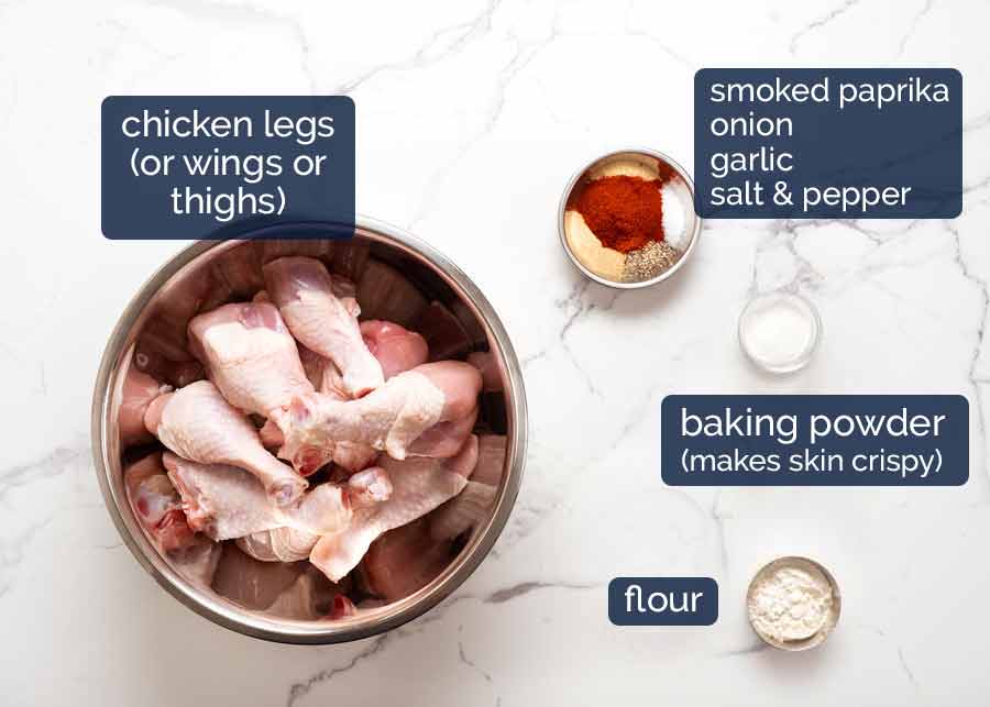 Ingredientes para el condimento de muslos de pollo al horno crujientes