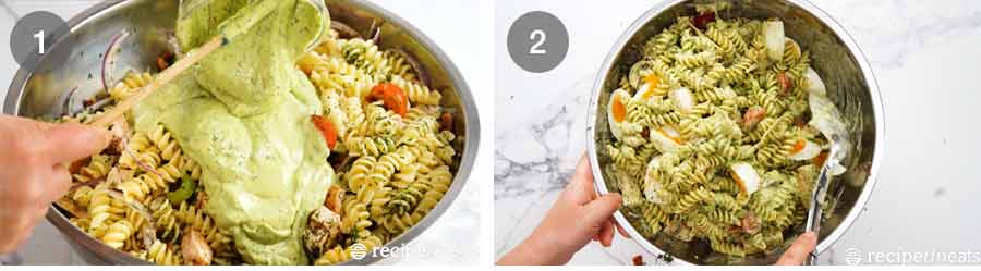 Ensalada de pasta con aderezo ranch de aguacate