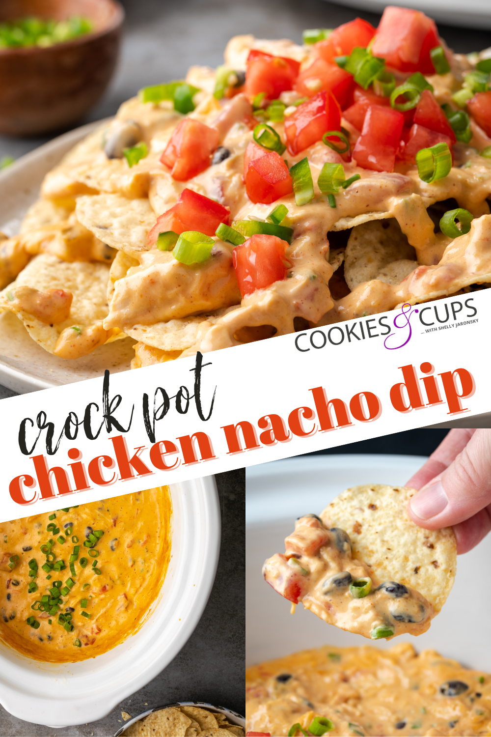 Imagen de título de Pinterest para Crock Pot Chicken Nacho Dip.