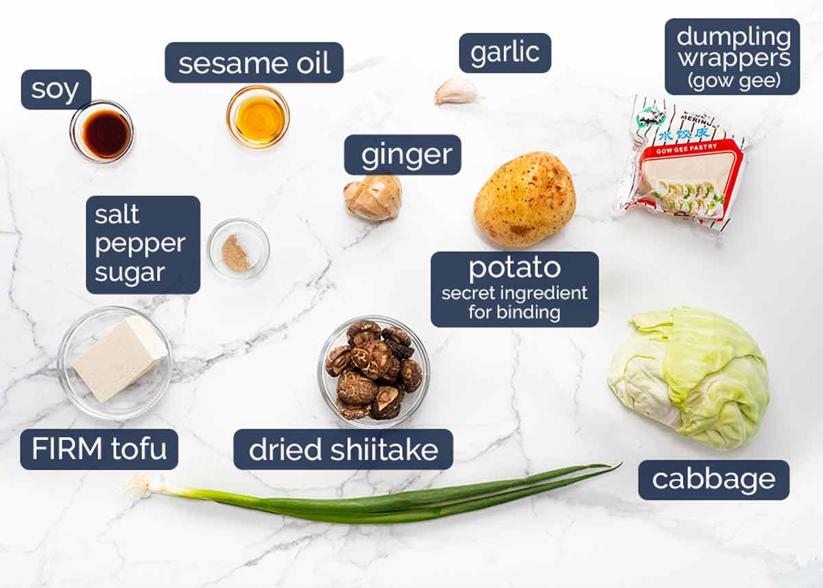 Ingredientes en Albóndigas de Verduras (Potstickers)