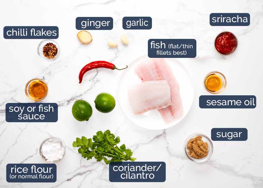 Ingredientes en pescado con chile y lima