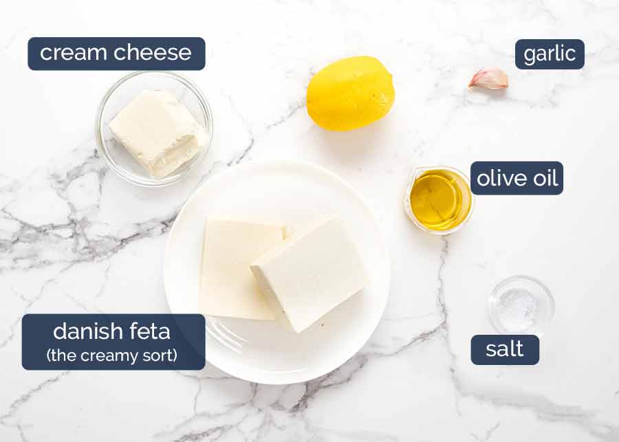 Ingredientes de la salsa cremosa de queso feta