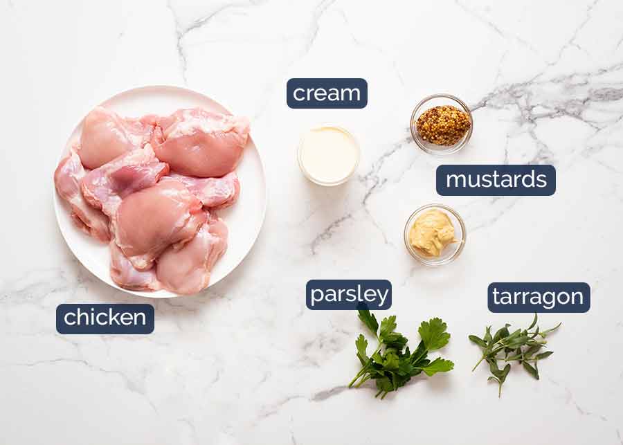 Ingredientes en Pollo con Salsa Cremosa de Mostaza