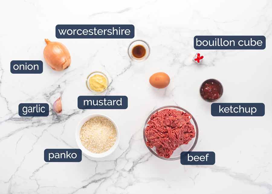 Ingredientes en albóndigas de bistec Salisbury