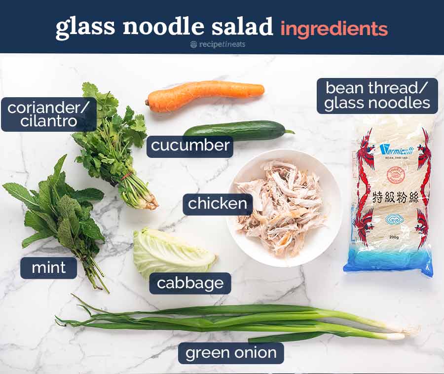Ingredientes en Ensalada de fideos de vidrio