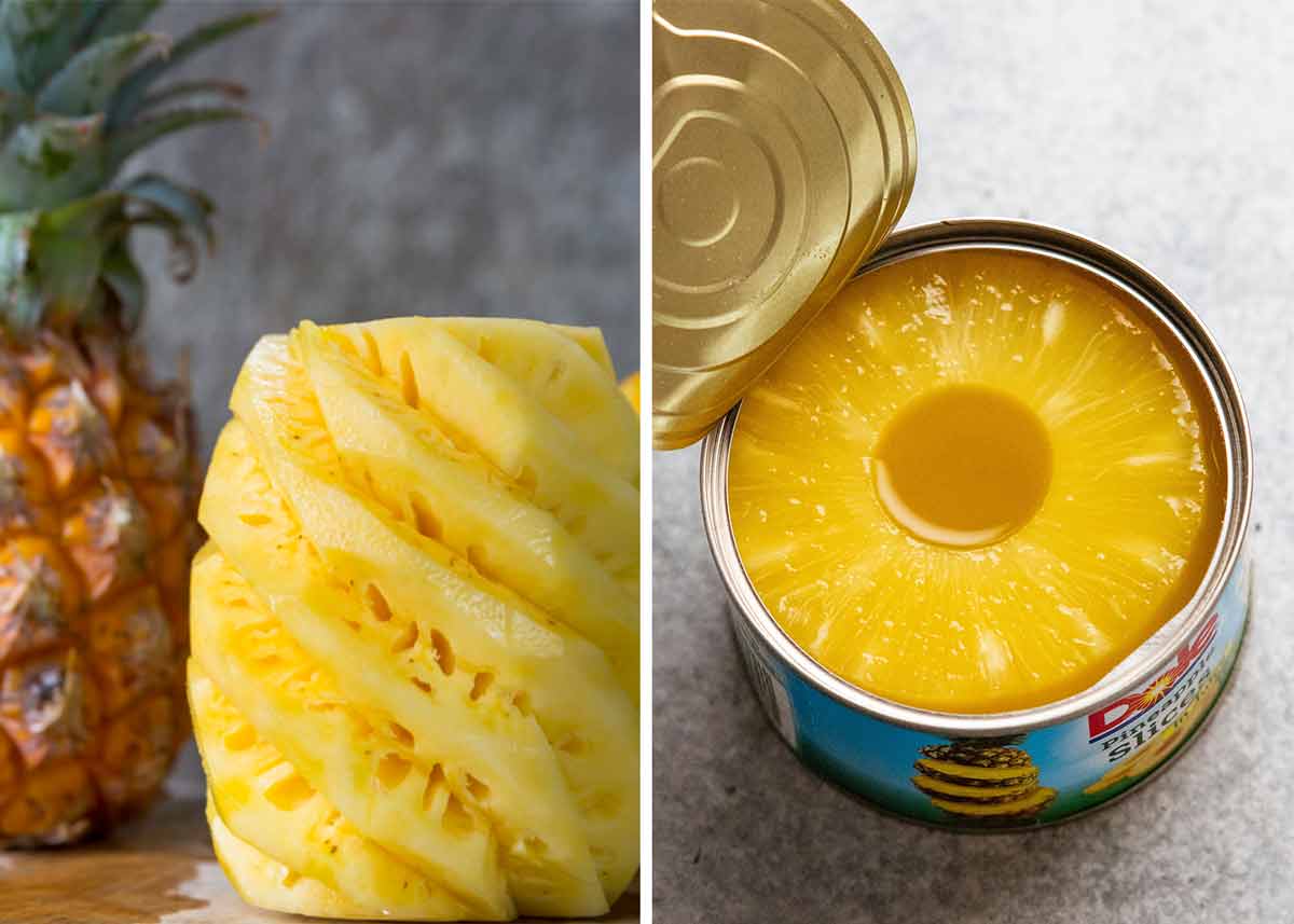 Piña fresca y enlatada