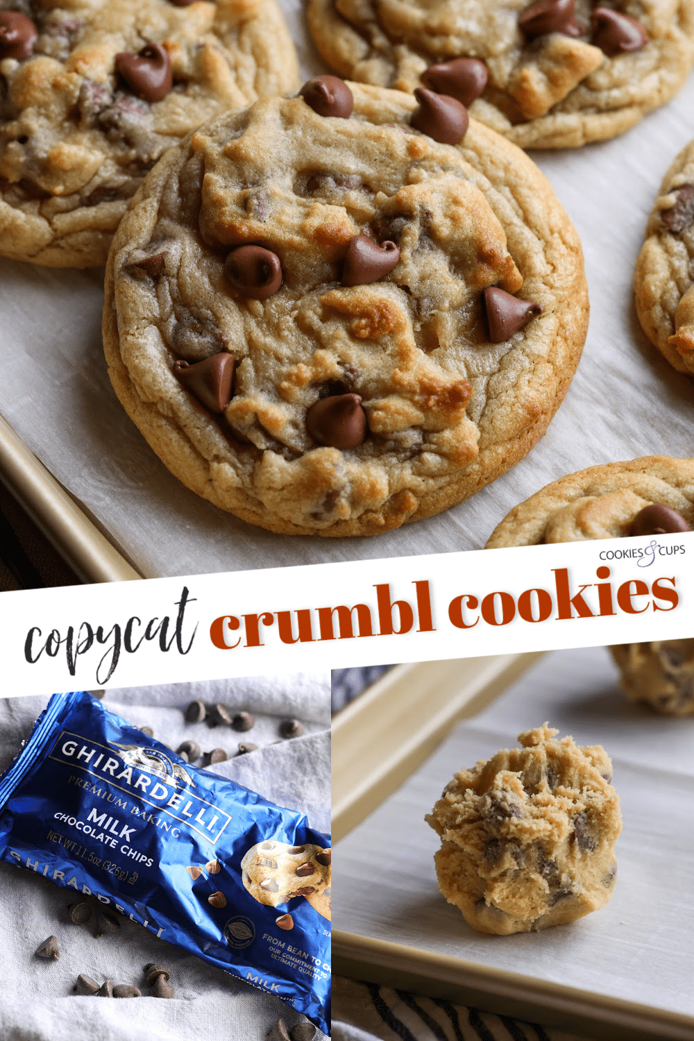 ¡Estoy seguro de que esta es la MEJOR receta de imitación para la galleta Crumbl con chispas de chocolate! ¡Espeso, mantecoso, suave y cargado de chispas de chocolate con leche! Receta de galletas Crumbl Imagen de Pinterest
