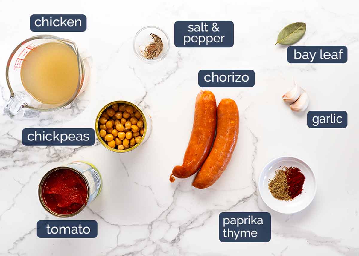 Ingredientes del Guiso de chorizo ​​y garbanzos