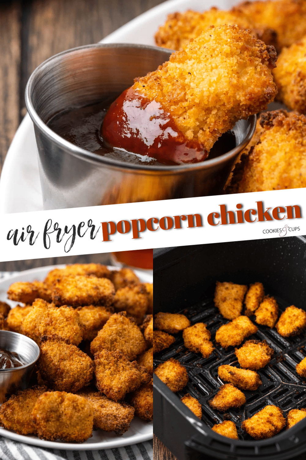 Crispy Air Fryer Popcorn Chicken es irresistiblemente crujiente por fuera y jugoso por dentro, ¡listo en 20 minutos de principio a fin! Pollo con palomitas de maíz en la freidora