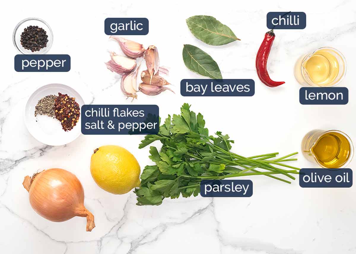 Ingredientes en Crujiente de pulpitos marinados