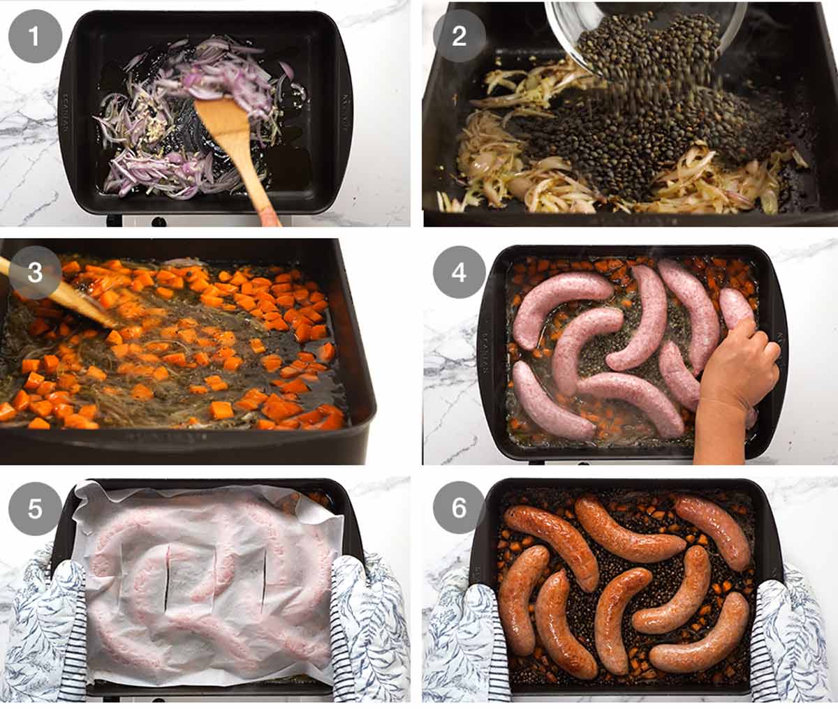 Cómo hacer chorizo ​​y lentejas al horno en una sartén