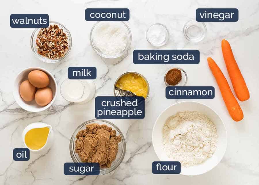 Ingredientes en Pastel de Zanahoria