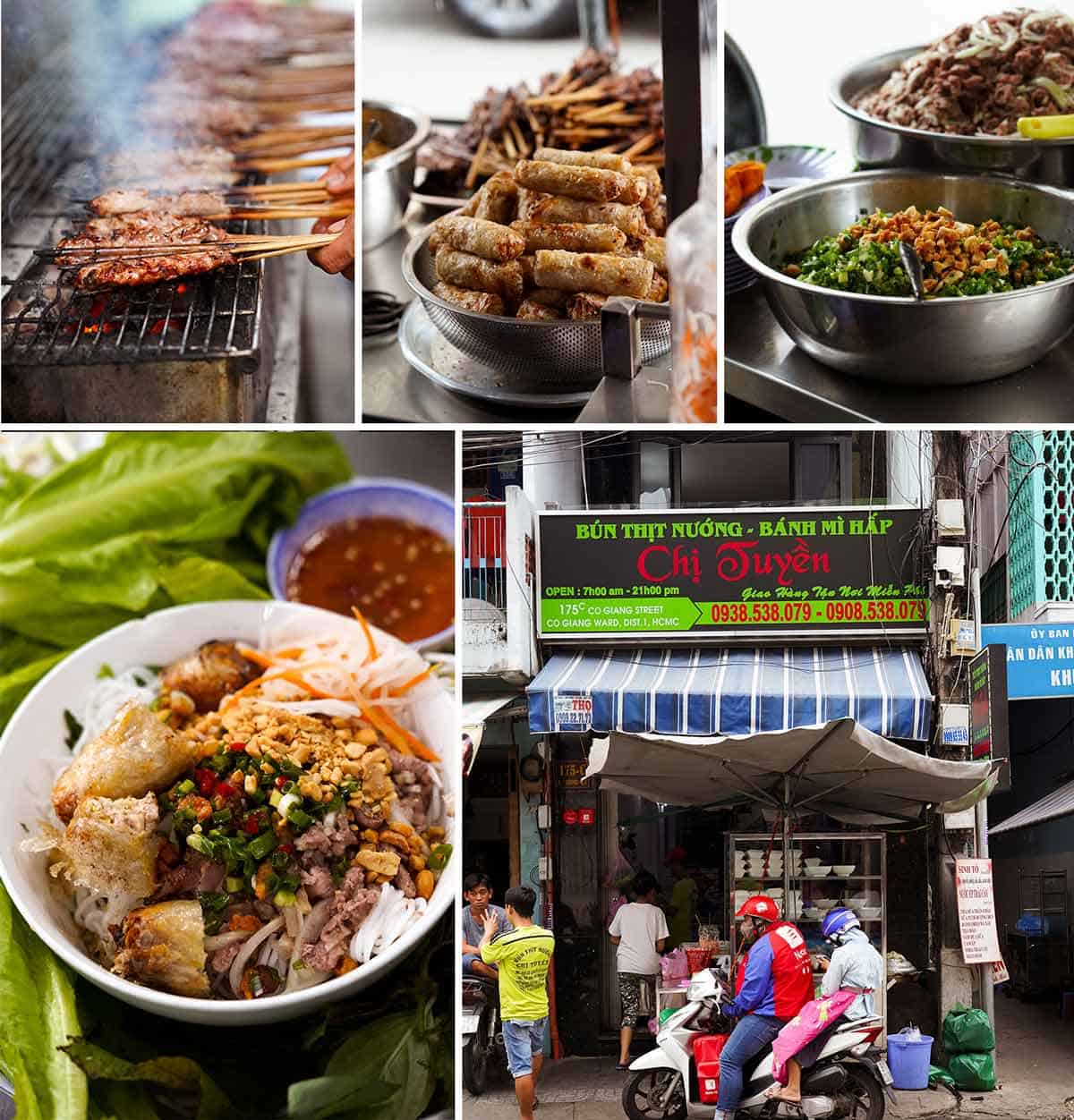 El mejor lugar para comer tazones de fideos vietnamitas con cerdo y citronela en Saigón (Bun Thit Nuong) - Bun Thit Nuong Chi Tuyen