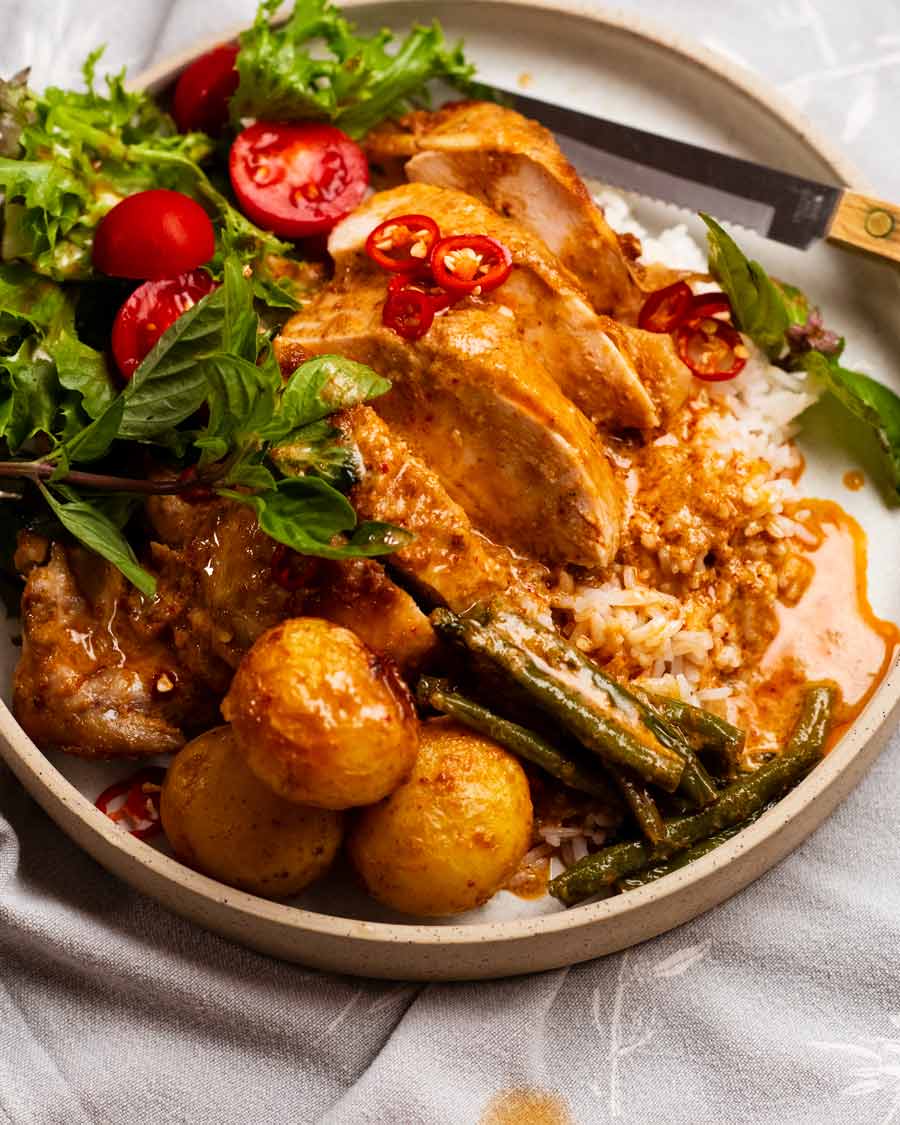 Plato de cena - Pollo asado al curry rojo tailandés