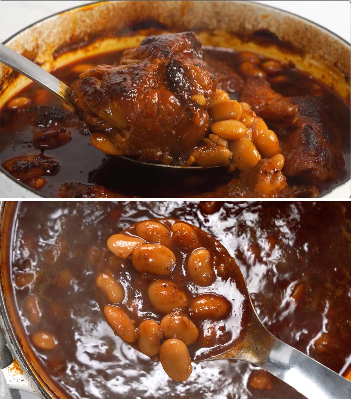 Cerdo con chipotle mexicano recién cocinado y frijoles