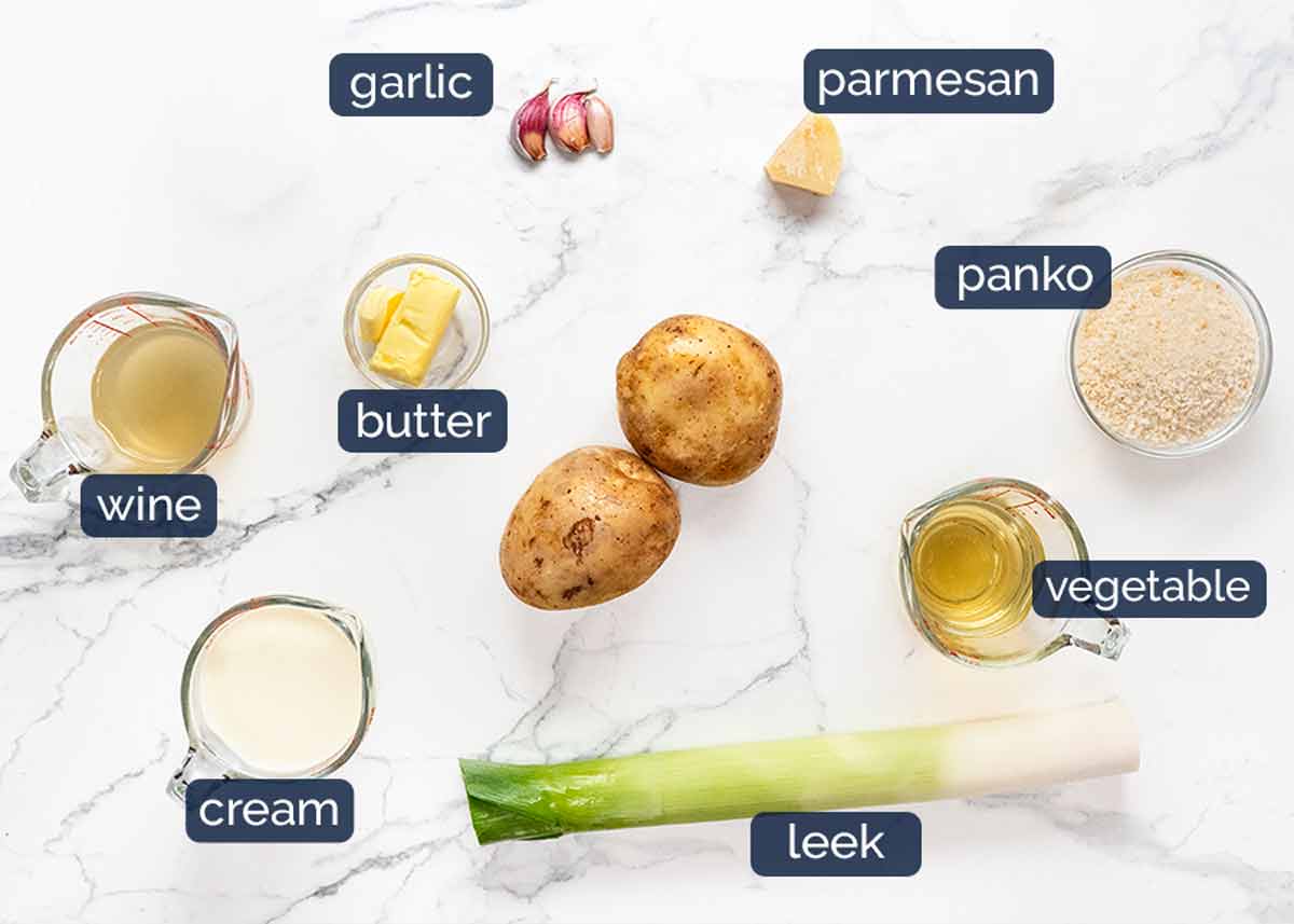 Ingredientes en Cremoso de pescado sobre gratinado de patata