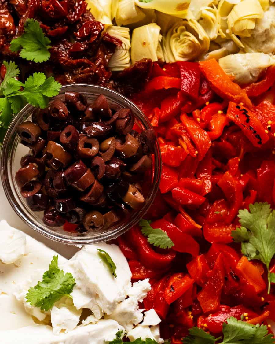 Ingredientes en Ensalada de garbanzos Antipasto