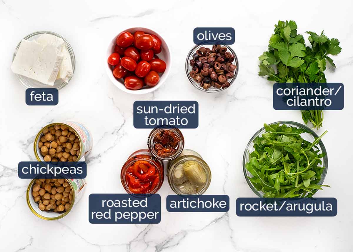 Ingredientes en Ensalada de garbanzos Antipasto