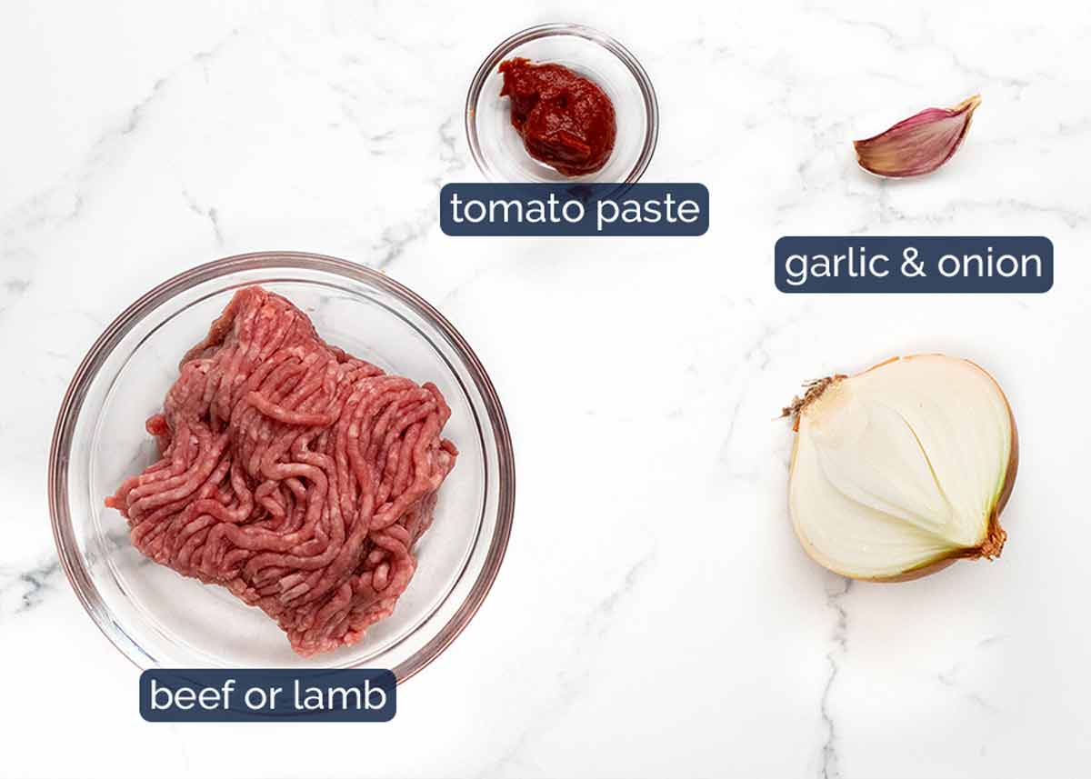 Ingredientes para berenjenas rellenas marroquíes - ternera o cordero especiado