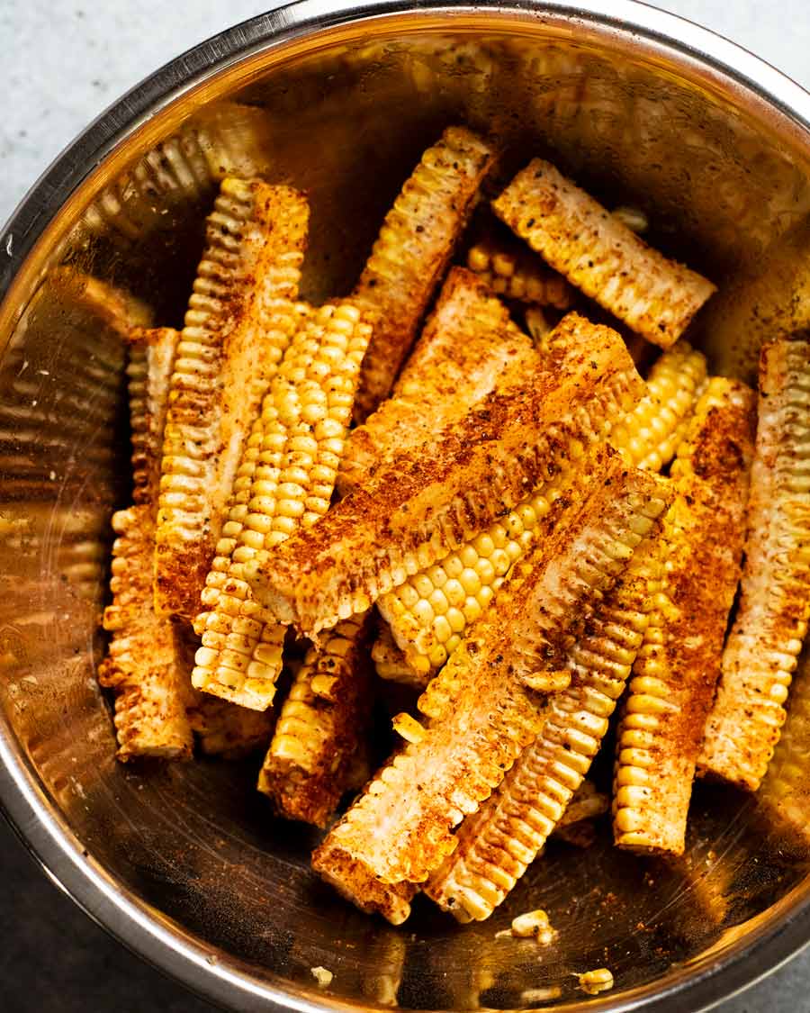 Costillas de Maíz sazonadas listas para ser cocinadas