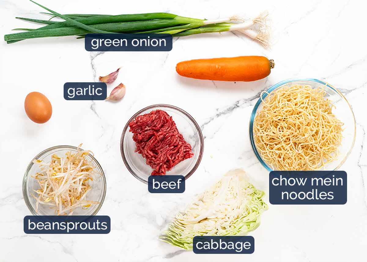 Ingredientes del chow mein de ternera