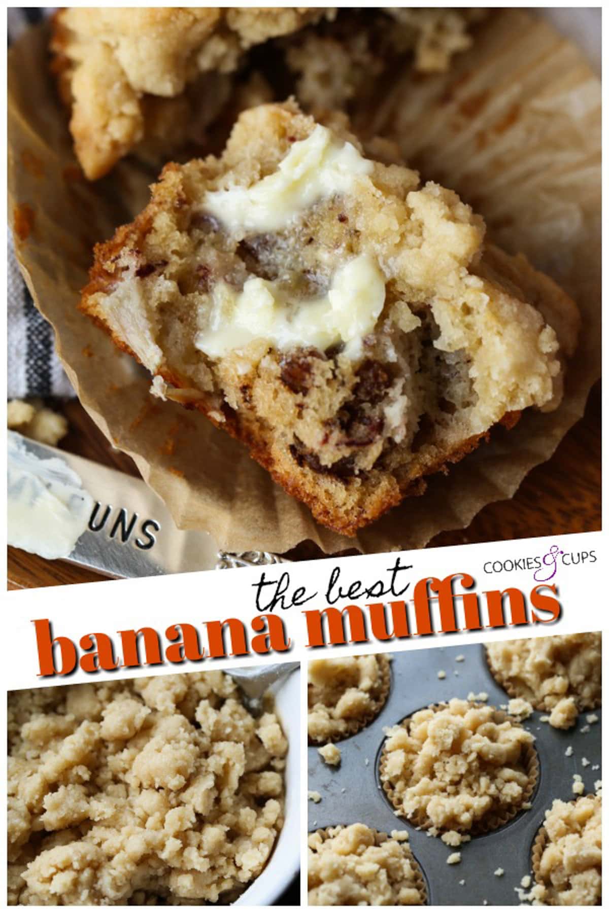 Collage de Pinterest de muffins de plátano