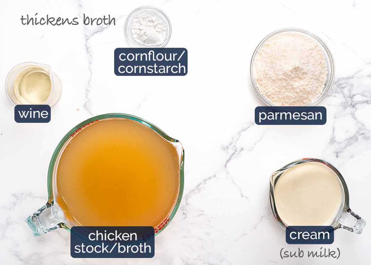 Ingredientes de la sopa cremosa de pollo toscano